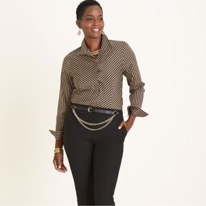 CHICO’S No-Iron Sateen Striped Wing-Collar Shirt, Size XL